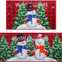 2 Pcs Christmas Kitchen mats for Floor, Red Black Buffalo Plaid Christmas Floor mats Kitchen Rugs Decor, Washable Microfiber Kitchen Carpet for Floor,Bathroom,Living Room,Doorway (Christmas Snowman)
