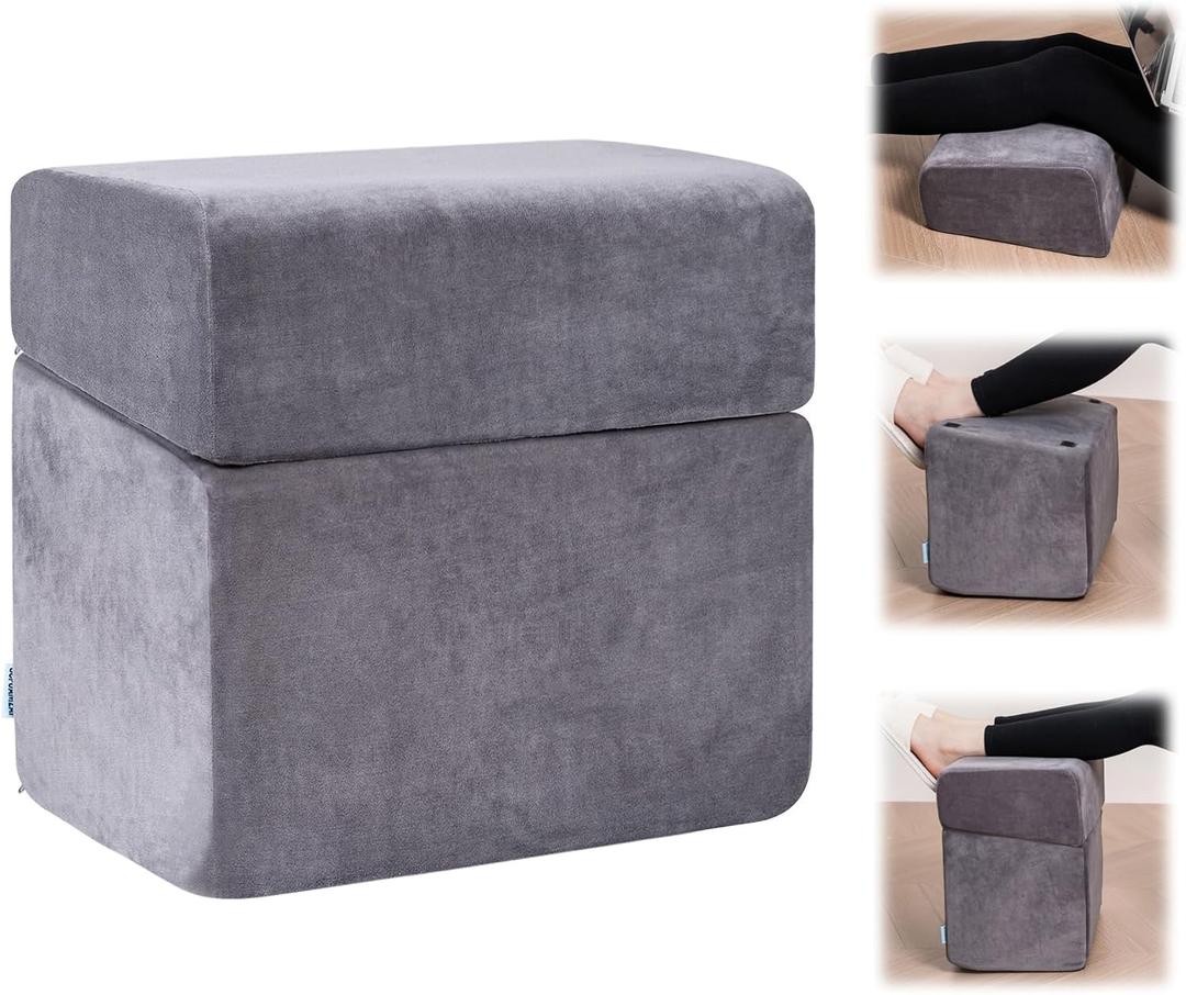 3 Adjustable Heights Foot Rest for Under Desk at Work - Ergonomic High Density Foam Footrest with Washable Cover, Foot Stools for Office, Home, Gaming (Grey)
