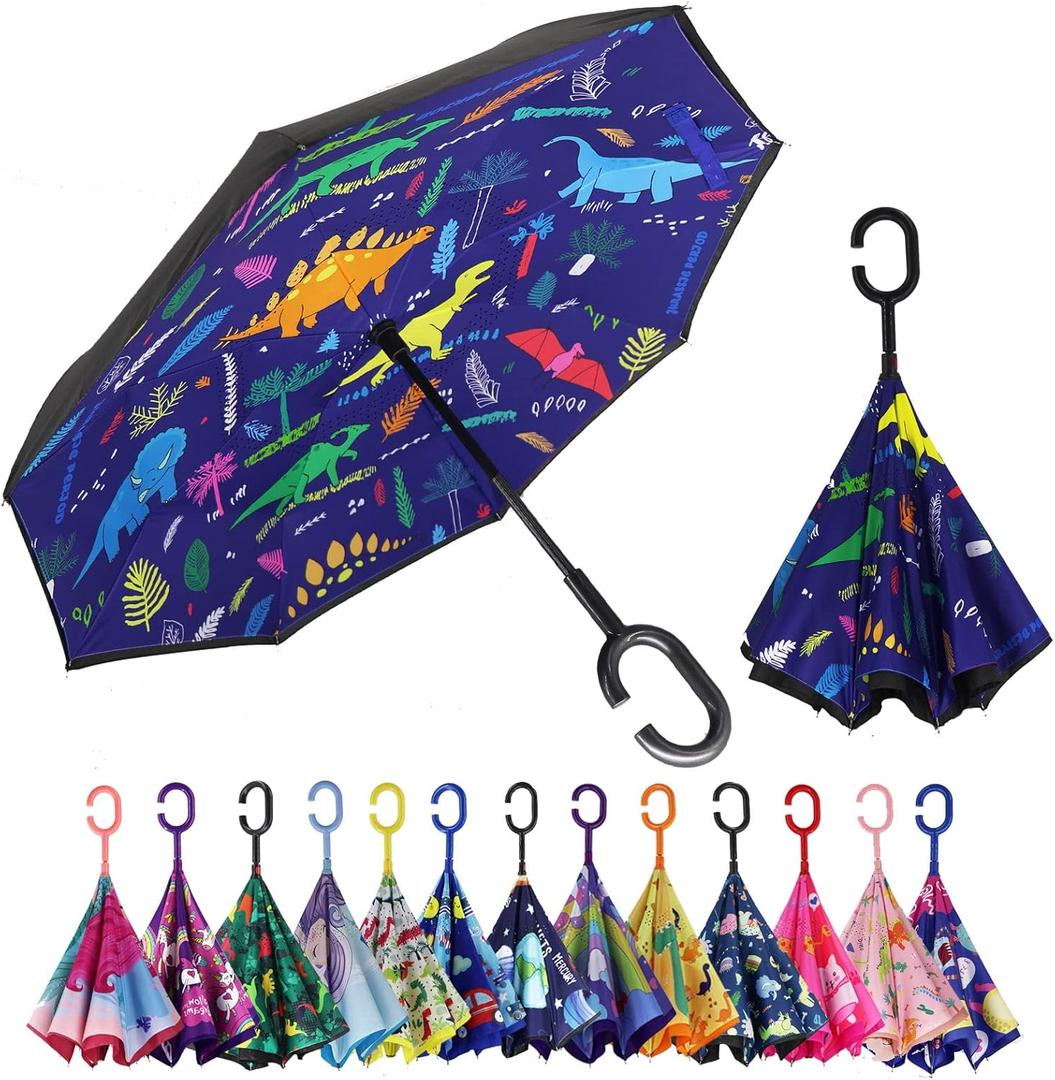 MRTLLOA 40/49/56 Inch Oversize Windproof Inverted Reverse Upside Down Umbrella, Golf Size Rain Umbrella, Double Layer, C-Shaped Handle for Men, Women and Kids