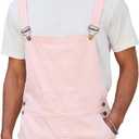 LONGBIDA Men's Denim Overalls Shorts Jean Bib Jumpsuit Casual Walkshort Summer Romper with Pockets (34, Pink)