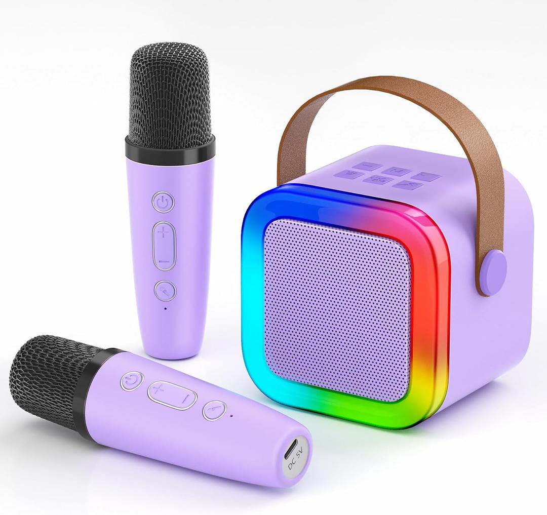 Mini Karaoke Machine for Kids,Portable Bluetooth Speaker with 2 Wireless Microphones,Toddler Music Player Toys,Easter Birthday Gifts for 3,4,5,6,7,8,9,10,11,12+Years Old Girls Boys(Purple)