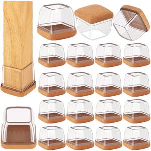 32 Pcs Chair Leg Floor Protectors Square, Silicone Chair Leg Protectors for Hardwood Floors, Chair Leg Caps Covers Protect Wooden Floors from Scratching, Thick, Won't Tear (Fit: 1-1/10" - 1-3/10")