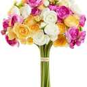 Sahoottie Ranunculus Artificial Flowers Faux Silk Mini Ranunculus Bulk Fake Wedding Filler Flowers for DIY Bouquets, Centerpieces Arrangements 15Pcs (Purple,Yellow,White)