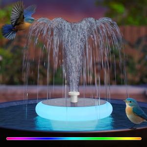 2 Pack Solar Fountain for Bird Bath with RGB LED Lights and 6 Nozzle, 3W Solar Powered Water Pump for Pond Pool Patio and Garden Aquarium Outdoor