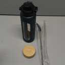 Kodrine Water Bottle with Straw, 24 oz Glass water Bottle with 2 Lids Bamboo Straw Lid and Spout Lid with Handle, 32 oz Clear Water Bottle Glass for Sports Travel, Waterbottle with Time Marker (Navy Blue)