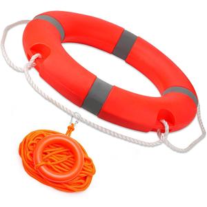 Pool Buoy Safety Boat Throw Ring Life with Water Floating Lifesaving Rope and Reflective Tape Orange 14"/22", 22 inches outer diameter, 14 inches inner diameter