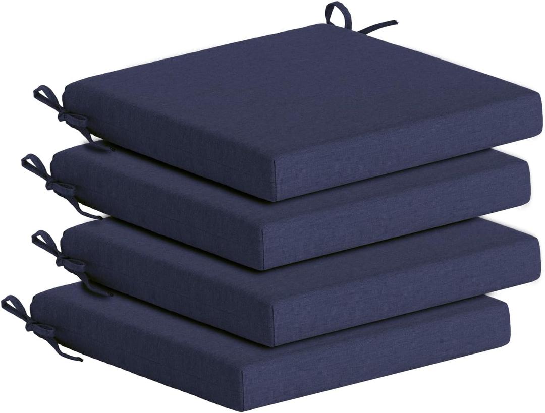 Goodgoods 18.5 x 18.5 Outdoor Chair Cushions Set of 4, Fade-Resistant & Water-Resistant Patio Seat Cushion Pads with Ties, 30D High-Resilience Foam for Dining Room Kitchen Chairs, Midnight