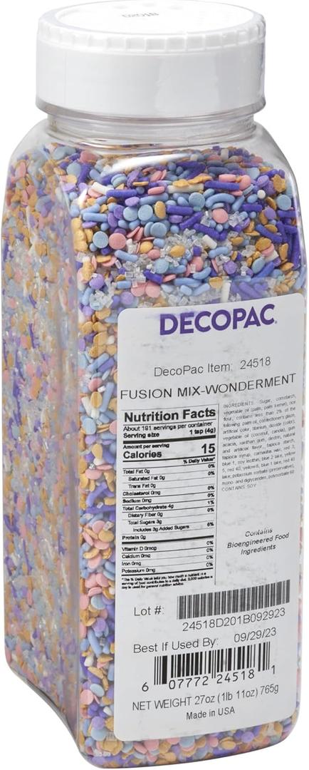 DecoPac Wonderment Fusion Mix Sprinkles, 26oz, Shaped Candy Sprinkles in Handheld Container, Edible Decorations For Celebration Cakes, Cupcakes, Cookies and Donuts