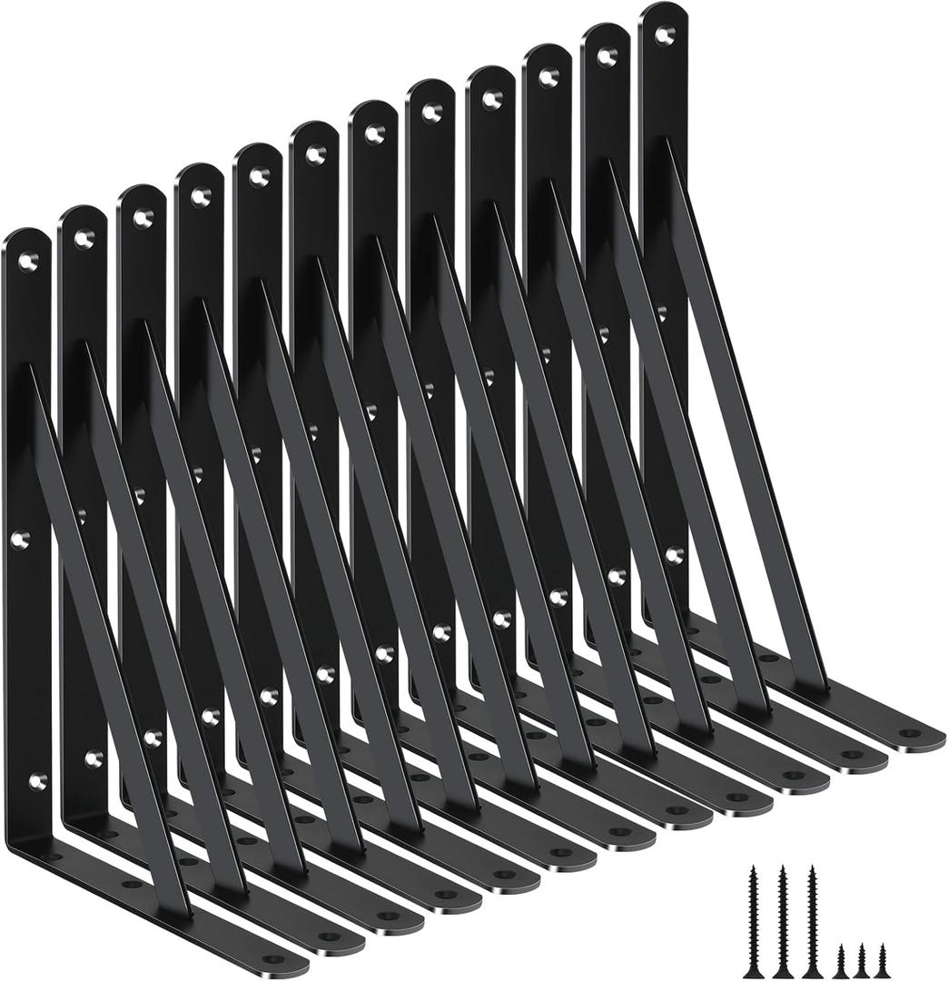 12 Pack L11 x H 8" Black Heavy Duty Shelf Brackets with Screws Metal Shelf Brackets Shelf Support Angle Brackets for Shelves L Brackets Heavy Duty Floating Shelf Brackets 12 Pack L11 x H 8" Black Heavy Duty Shelf Brackets with Screws Metal Shelf Brackets Shelf Support Angle Brackets for Shelves L Brackets Heavy Duty Floating Shelf Brackets