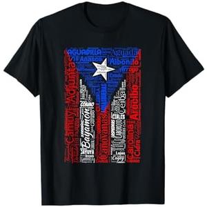 Puerto Rican Flag Shirt with Towns and Cities of Puerto Rico T-Shirt 3XL Mens