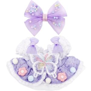 2pcs Doll Clothes Set, Kawaii Doll Outfits Cute Clothing Fashion Dress and Hair Bow Clip for 15-17cm Plush Dolls Display Accessories, Gifts for Collectors (Purple)