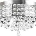 Kira Home Gemma 15" Modern Chic 4-Light Crystal Flush Mount Chandelier + Round Metal Shade, Dimmable, Brushed Nickel Finish