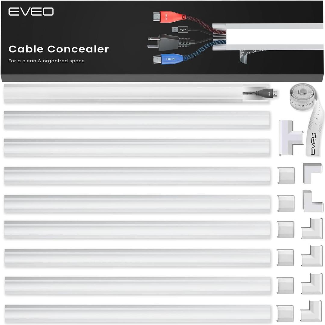 Cord Hider 153in - Cord Covers for Wires - Paintable Cable Hider - Cable Management - Wire Hiders for TV On Wall - Cable Management Cord Hider Wall - Cable Raceway - 9X (L17 x W1.1 x H0.55) - White (Large)