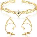 Kacctyen Halloween Fairy Leaf Headband Elf Ear Cuffs Elf Crown Cosplay Accessories for Women Halloween Pageant Wedding Prom (Gold)