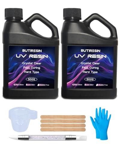 ButiResin 1000g UV Resin, UV Resin Clear - Fast Curing, Crystal Clear, Odourless, Low Viscosity & Hard Type, UV Resin Kit for DIY Jewelry Making, Casting, and Coating Crafts