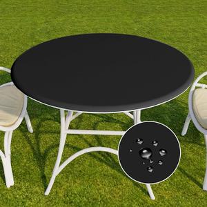 Romanstile Round Vinyl Tablecloth, 100% Waterproof Elastic Fitted Table Covers for 36"- 44" Tables, Wipeable Flannel Backed Plastic Table Cloths for Picnic, Camping, Outdoor - Black
