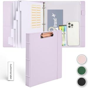 Hardcover 3 Ring 1 Inch Leather Binder, Letter Size Dividers With Tabs, PVC Zipper Pouch, Professional Organizer, Faux Lavender Purple Leather