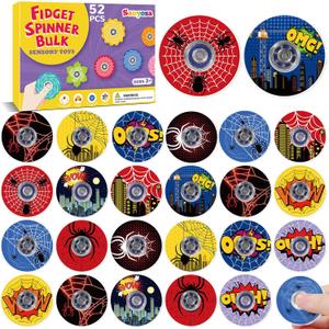 52 Pcs Fidget Spinners Bulk for Kids, Spider Web Hero Theme Party Favors, 1.57" Mini Fidget Toys for Goodie Bag Stuffers, Classroom Prizes, Sensory Toys for Boys Girls Birthday Gift
