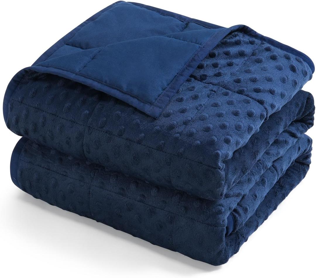 Kivik Weighted Blanket 15 lbs for Adults, Minky Dot Heavy Blankets, Microfiber Reversible Weighted Throw Blankets for All Seasons, Machine Washable,60"x80" Queen Size, Navy Blue