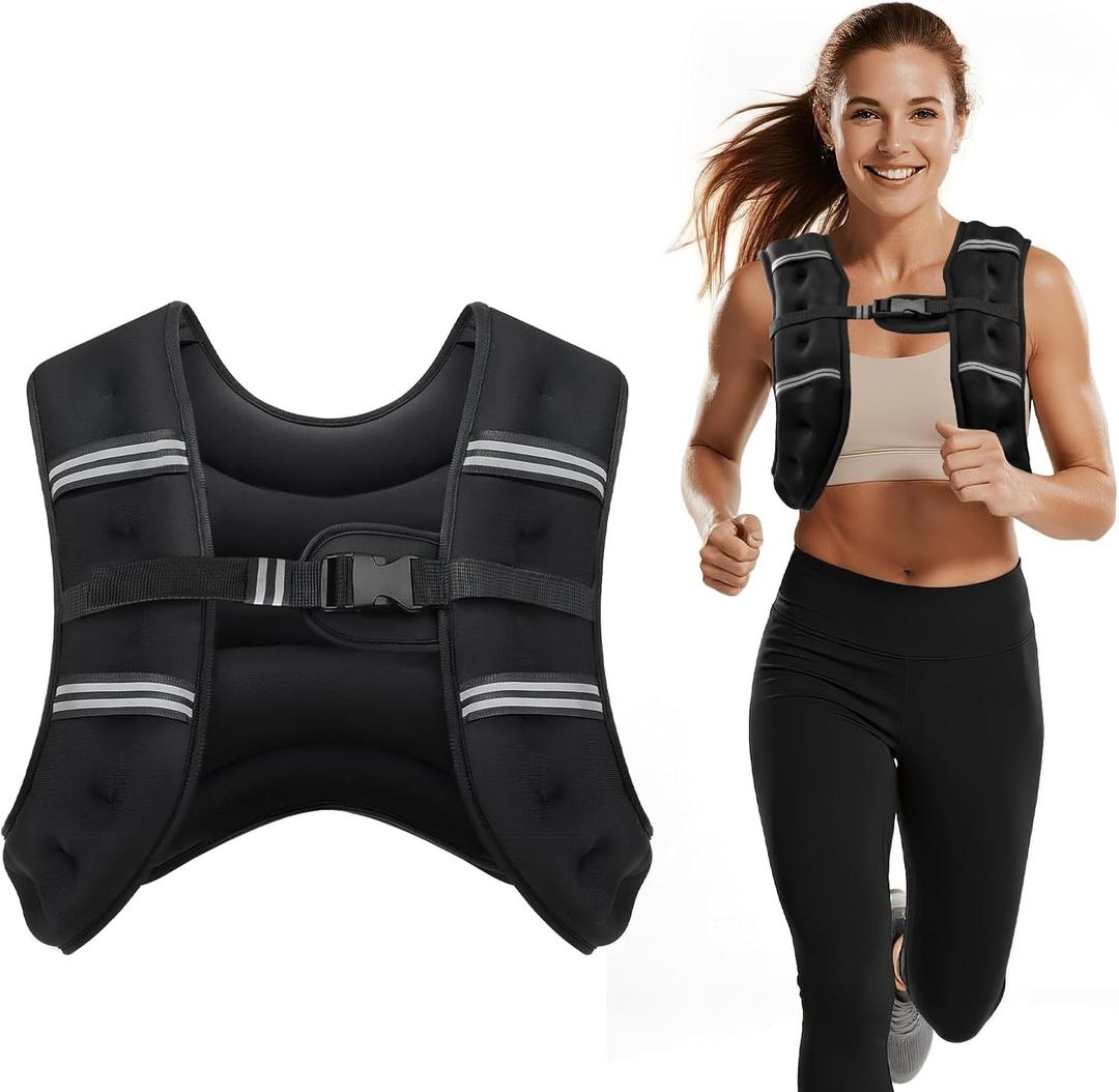 Weighted Vest, 8lb Weight Vest with Two Adjustment Straps for Men Women, Weight Vests with Reflective Stripe for Strength Training, Running, Jogging, Walking (Black)