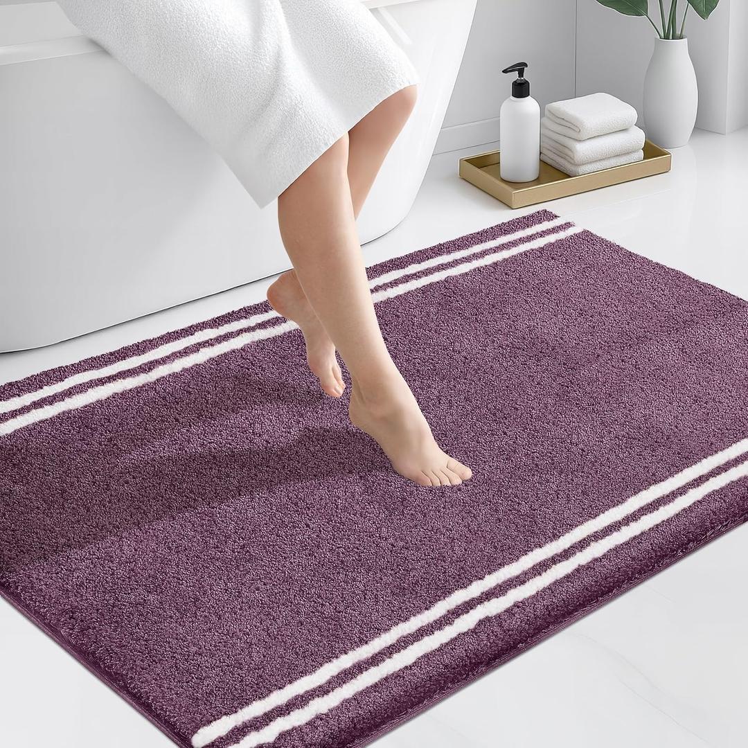 PURRUGS Bathroom Rug Non-Slip Machine Washable 30" x 46", Super Absorbent and Quick Dry Shaggy Microfiber Bath Mat, Extra Soft and Plush Bath Rug for Bathtub, Shower, and Sink, Purple