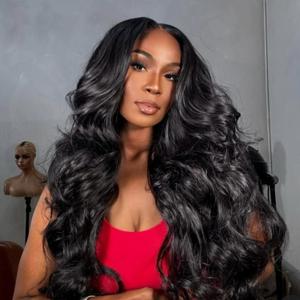 Body Wave Half Wig Human Hair 200% Density 3 In 1 Wear and Go Glueless Wigs Human Hair Seamless Half Wigs Human Hair Flip Over Wig Drawstring Headband Wig Human Hair Beginner Friendly 18 Inch (Natural Black Body Wavy)