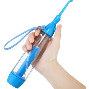 Water Dental Flosser for Teeth Oral Irrigator Water Teeth Cleaner Non Electric Portable Affordable Oral Irrigator Cordless Manual Air Pressure Simple Operation for Home and Travel (Blue)