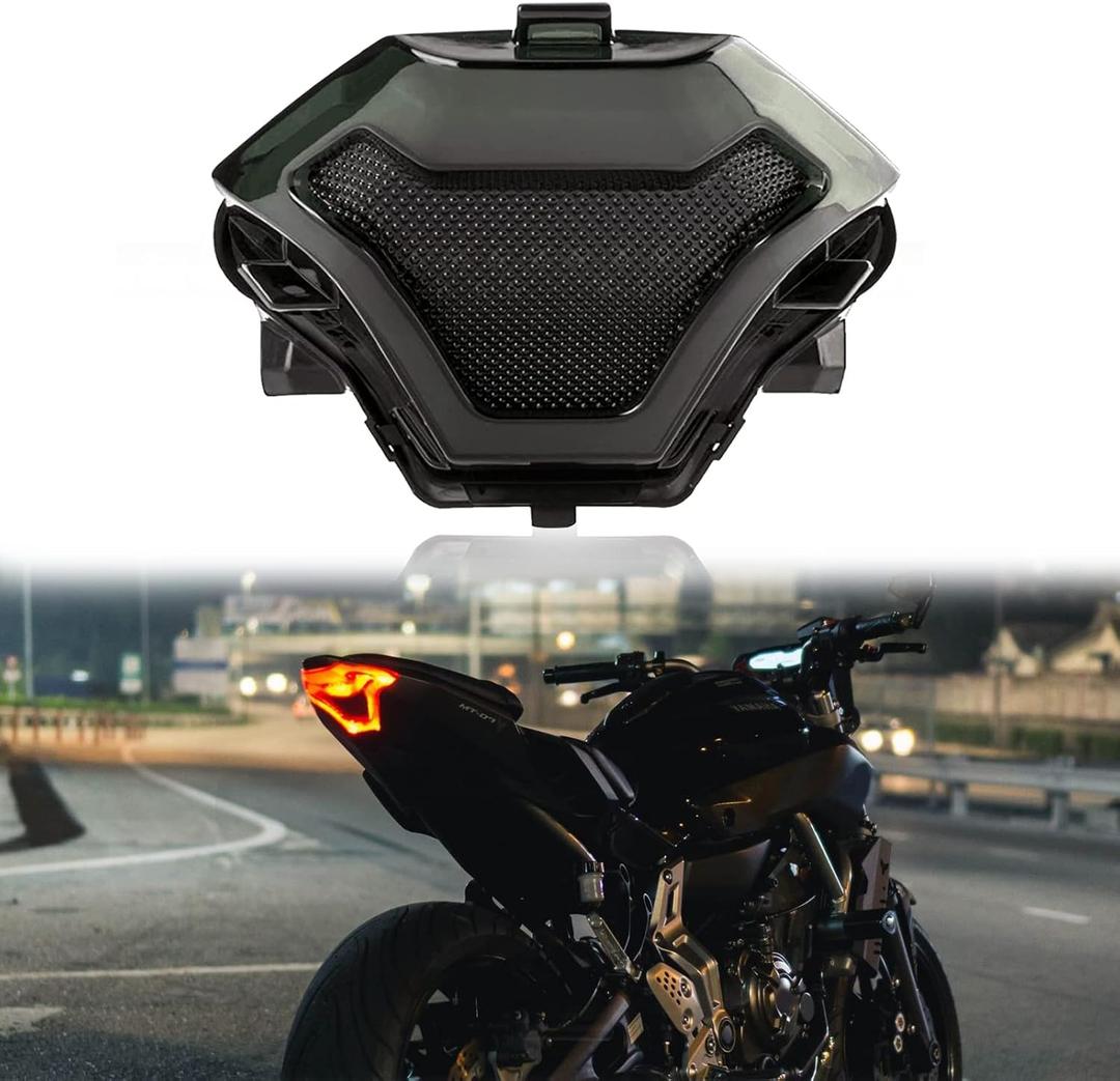 JMTBNO Motorcycle Brake Light Tail Lamp with LED Turn Signals Compatible with Yamaha YZF R3 R25 Y15ZR MT07 FZ07 LC150 (Black)