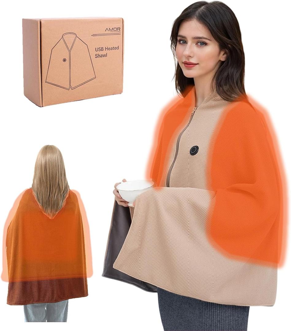 Cordless Heated Blanket Battery Operated, Portable Electric Heated Shawl Wrap Blanket for Women Men, Wireless Wearable USB Heated Warming Throw Blanket for Indoor Outdoor (Light Brown)