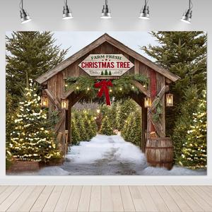 Mocsicka Christmas Tree Farm Backdrop Winter Pine Trees Winter Scene Vintage Christmas Farm Background Christmas Tree Holiday Party Photography Props (7x5ft)