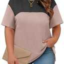 Cakrisyal Womens Plus Size Short Sleeve Color Block Pullover Tunic Tops Summer Casual Crewneck Side Split T Shirts Size XL