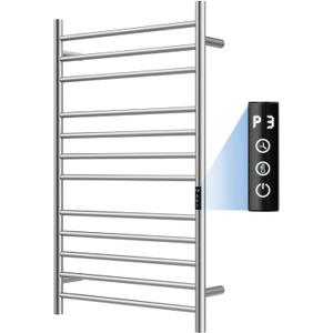 QAOYEDE Towel Warmer Rack for Bathroom with Timer/Fahrenheit Temperature Control, Stainless Steel Heated Towel Racks with Plug-in Wall Mounted 12 Bars Towel Warmer Brushed Nickel