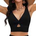 LookbookStore Tankini Tops for Women Cut Out Long Bikini Top Twist Knot Padded Adjustable Swimsuit Tops Only Resort Wear (Large, Black)