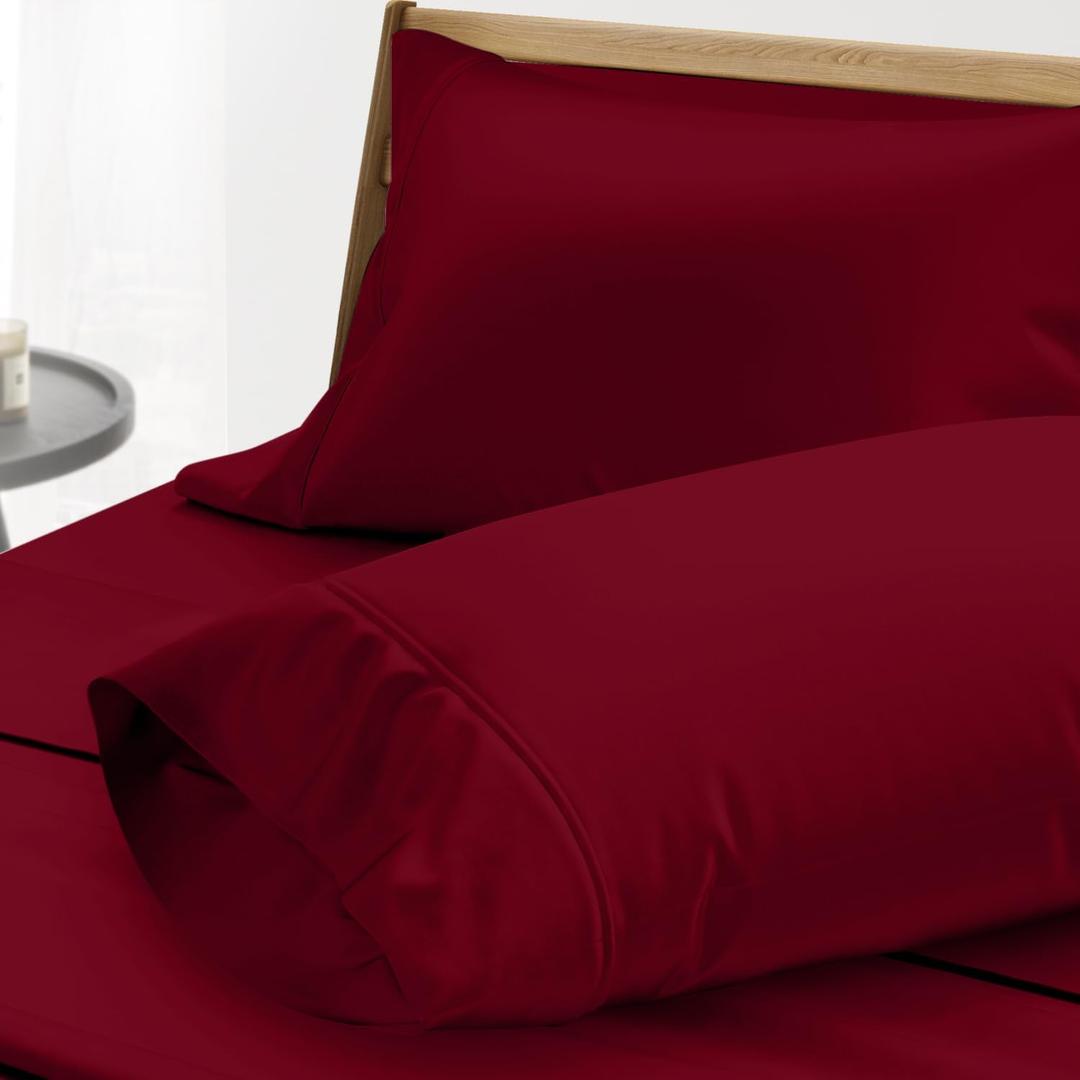 THREAD SPREAD 100% Egyptian Cotton Pillow Cases King - 1000 Thread Count Pillow Cases King Size Set of 2, Cooling & Breathable Extra Long Staple Sateen Weave Cotton Pillow Covers for Bed - Burgundy