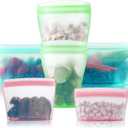 Reusable food container silicone bag, Upgrade second generation 6 Pcs Containers Storage, 100% Silicone Reusable Food Bag, Stand Up Preservation Bag, Rounded interior for easy cleaning.
