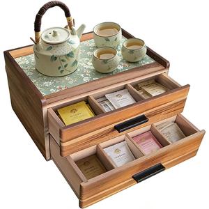 Double Drawer Acacia Wood Tea Bag Organizer, 21-Slot Tea Organizers and Storage, Tea Box Organizer Storage Box for Countertop Office Coffee Corner Bring Warmth and Order to Your Tea Corner