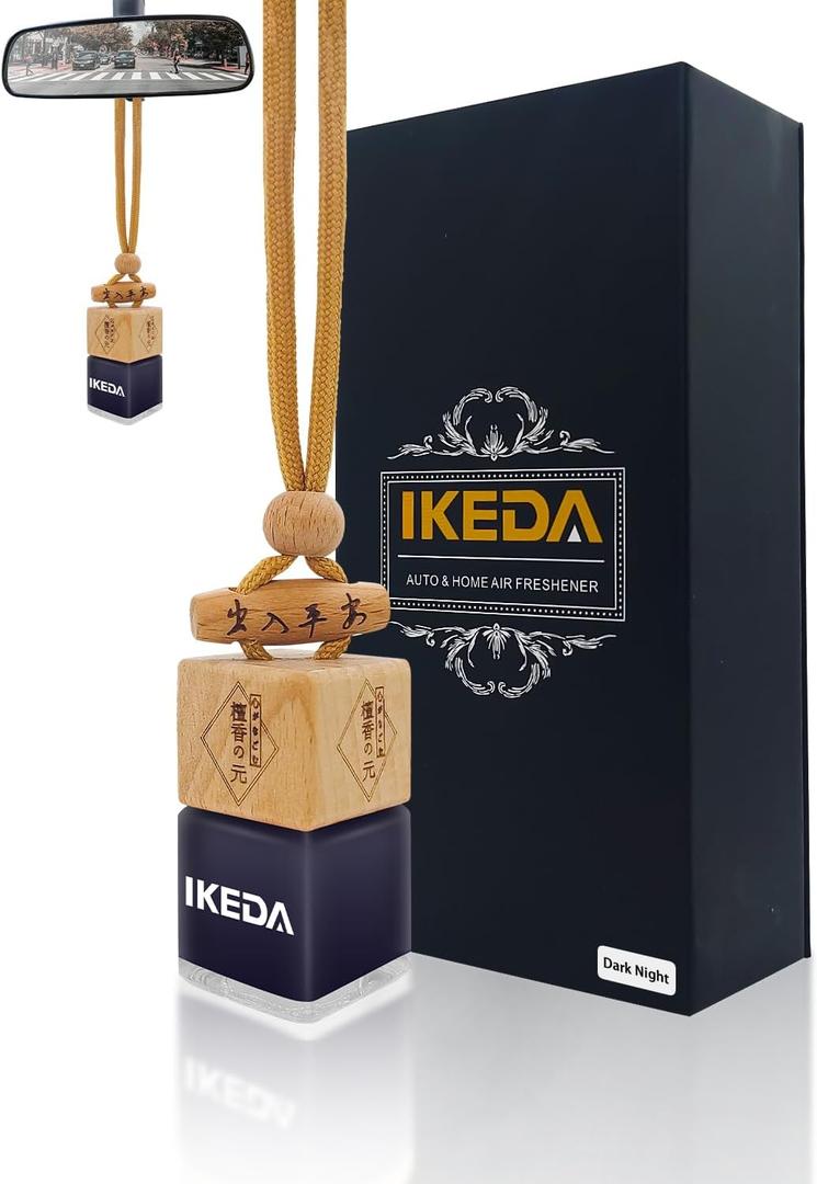 3 x Car Air Fresheners for Men | 10ml Air Freshener | Strong Perfume Hanging Diffuser with Odour Eliminaor Technology | Car Accessories | Car Scents Air Fresheners by Ikeda (Square, Dark Night) (0.34 Fl Oz (Pack of 1))
