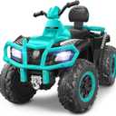 ELEMARA 24V 2 Seater Ride on ATV for Big Kids, Kids 4 Wheeler Battery Operated Toy, 5mph Max Speed,Electric Vvehicle,LED Headlights,Music,ATV for Kid Electric Quad for Boys & Girls, Light Green