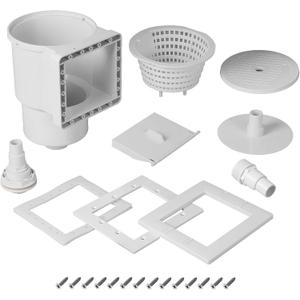 (Complete Set) Universal Fit Above Ground Pool Skimmer (White) - Pool Skimmer Accessory Kit - ABS Plastic Thru-Wall Skimmer with Accessories - Opening Width 6" Fits All Standard Pool Wall Cutouts