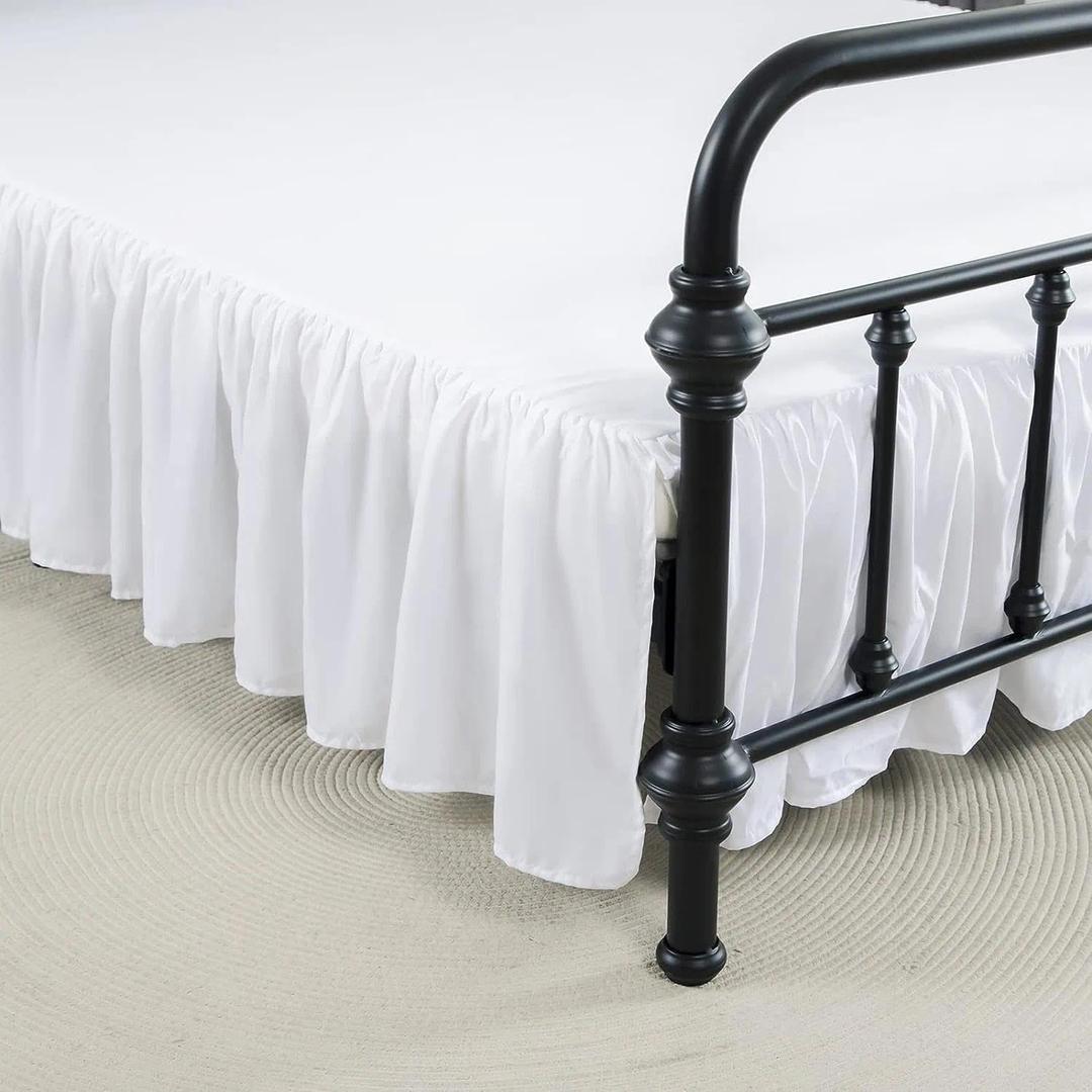 Bed Skirt Full Size Ruffled Bed Skirts with Split Corners, 15 Inch Drop Dust Ruffle Bed Skirt with Platform, White