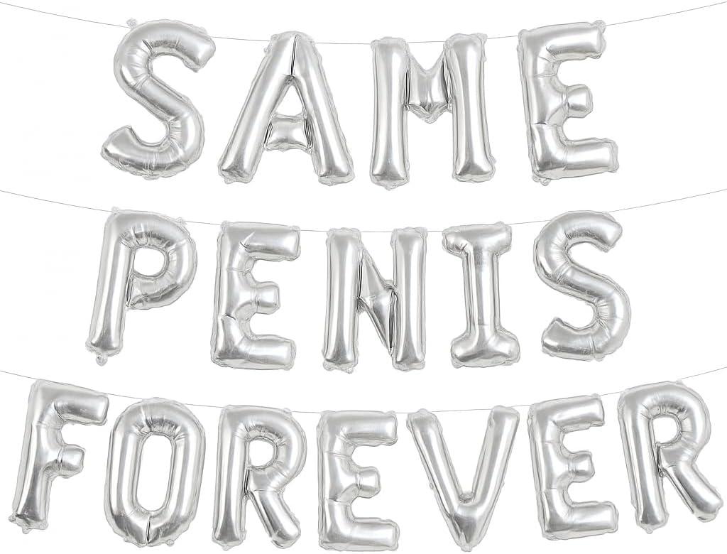 2 x 16 Inches Same Forever Balloons Hanging Banner Decorations, Silver Aluminum Foil Letter Balloons for Wedding Bachelorette Bridal Shower Hen Party Supplies