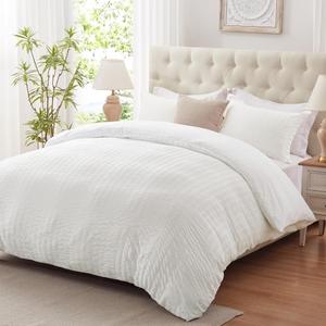 Cozyide White Duvet Cover Queen Size, Soft 3-Piece Seersucker Queen Duvet Cover Set, All Seasons Bedding Set with Zipper Closure and Corner Ties(90"x90", 2 Pillow Cases 20"x26")