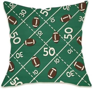 2 Pcs Fahrendom Football Green Lumbar Decorative Rectangle Pillow Cover 18 x 18, American Rugby Sport Game Porch Patio Outdoor Pillowcase, Sofa Couch Cushion Case Home Decor Gift for Football Fan