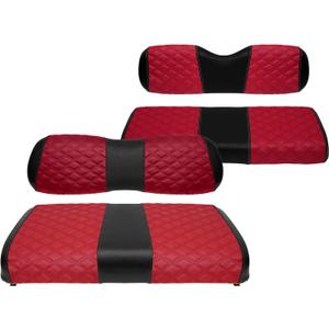 Golf Cart Seat Covers Front and Rear Waterproof and Sun Resistant Marine Grade Vinyl Leather Seat Cover Accessories for Club Car DS 2000.5-up, Deep Red(4PCS)