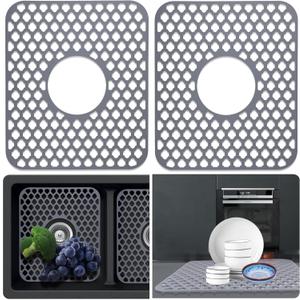 Sink Protectors for Kitchen Sink, 2PCS Kitchen Sink Mats Silicone Sink Protector for Kitchen 13.58 ''x 11.6 ''