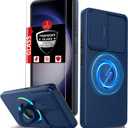 Samsung Galaxy S23 Case Magnetic Compatible with MagSafe Wireless Charging,with Screen Protector,Built-in Kickstand Ring+Camera Cover Anti-Scratch Shockproof Heavy Duty Protection Blue