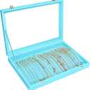 Necklace Organizer Box Premium 20 Hooks Velvet Necklace Display Jewelry Tray with Transparent Lid Jewelry Necklace Display Box for Necklace Pendants Suitable for Women and Girls (Light Blue)