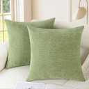 CaliTime Throw Pillow Covers Decorative 16 X 16 Inches Pack of 2 Cozy Chenille Cushion Case for Couch Sofa Bed Living Room Home Sage Green