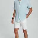 JEKAOYI Mens Casual Linen Button Down Short Sleeve Shirts Beach Summer Spread Collar Pocket Tops (L)