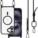 MAGEASY Case for iPhone 16 Plus 6.7" - Case with Crossbody Strap, 16ft Drop Protection, Compatible with MagSafe | Roam M (Black)